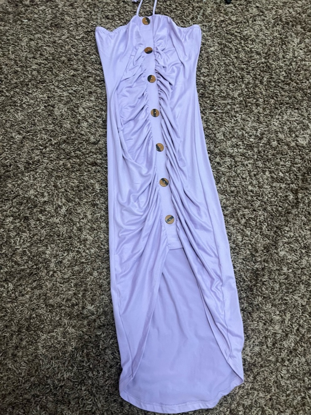 Lilac Button-Front Ruched Maxi Dress